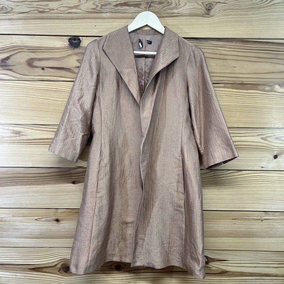 Eileen Fisher Silk Jacket Small Longline Open Front Rose Gold Copper Lined B80 - Picture 1 of 16